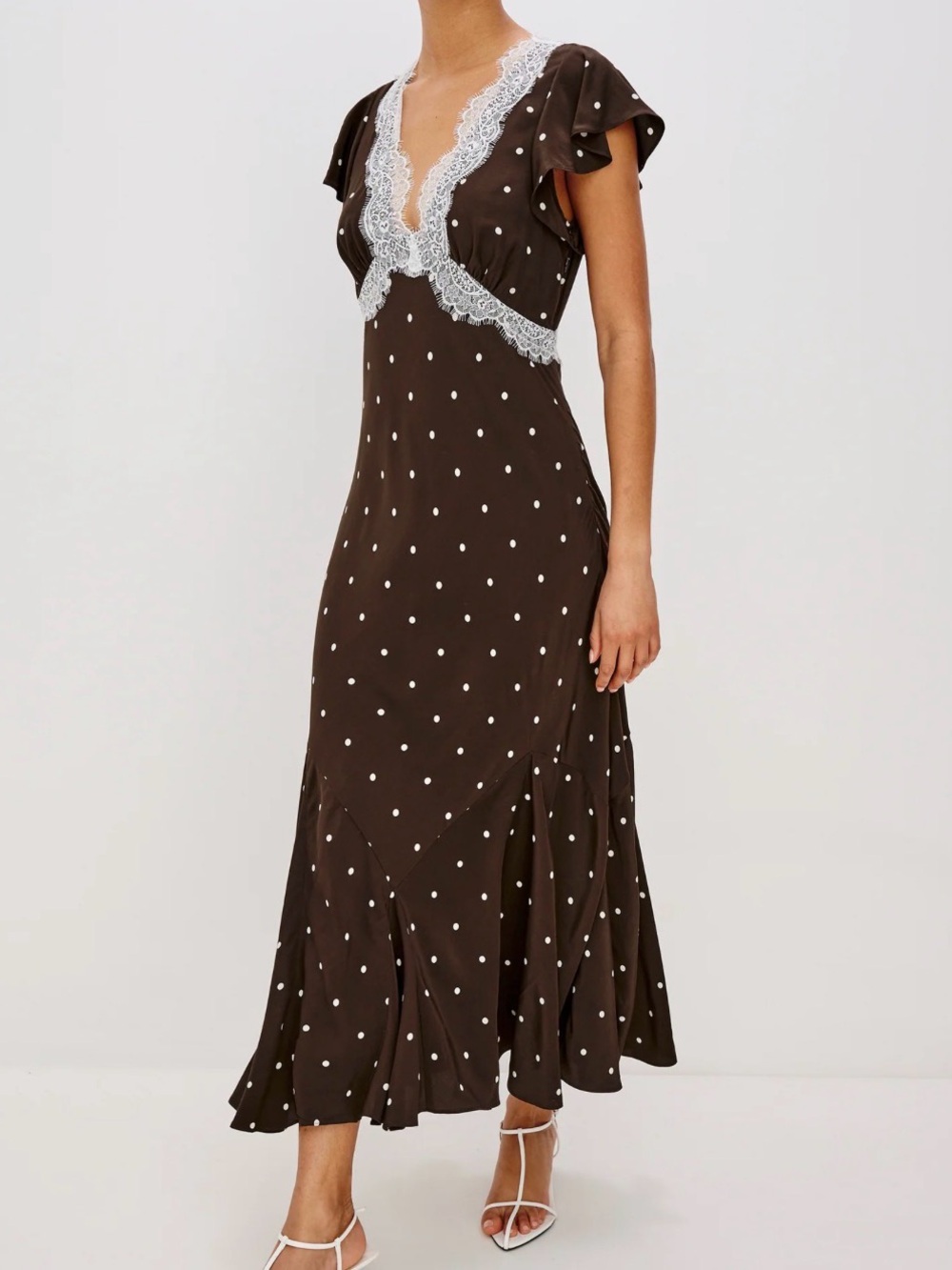 Rails Mattia Polka Dot Lace-Trim Maxi Dress L